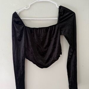 Forever 21 Black Asymmetrical Fitted Long Sleeve Blouse